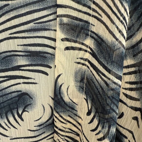 Studio S Zebra Print Open Front Fringe Cardigan Kimono One Size Beige Blue - Picture 3 of 7